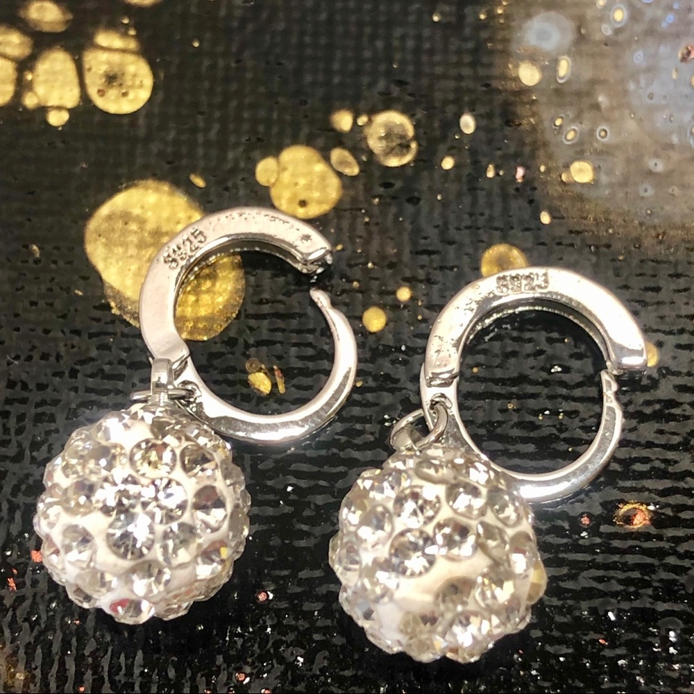 Silver 925 Crystal Ball Stud Dangle Party Earrings